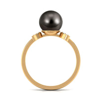 Round Tahitian Pearl Designer Engagement Ring with Diamond