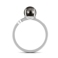 Classic Tahitian Pearl Solitaire Engagement Ring with Diamond Leaf