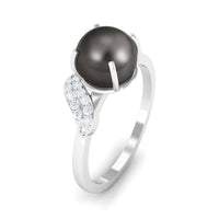 Classic Tahitian Pearl Solitaire Engagement Ring with Diamond Leaf
