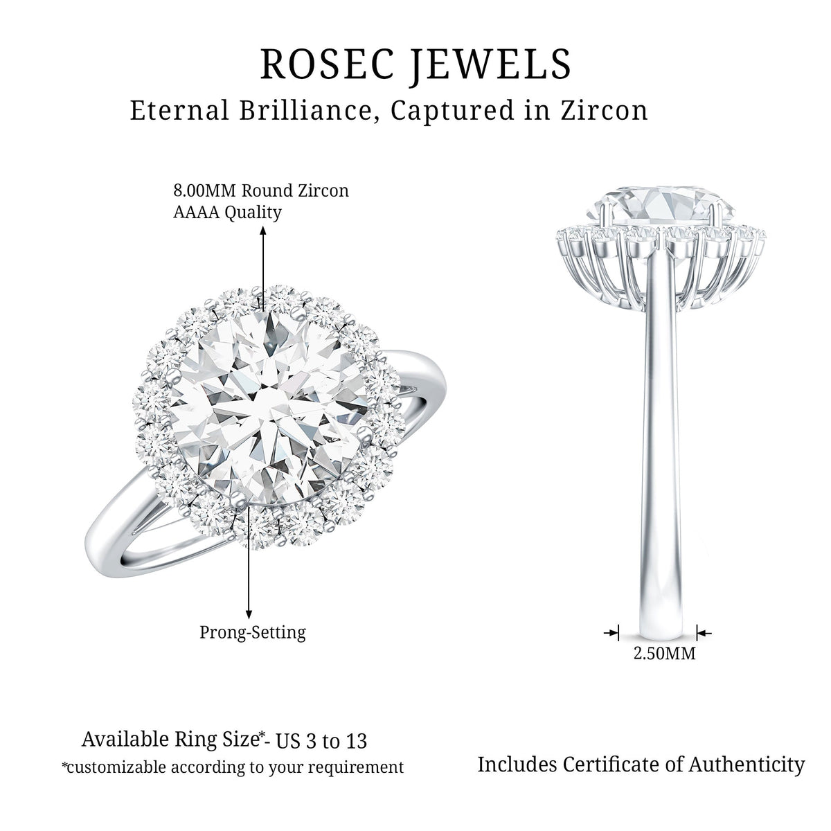 3 CT Round Shape Simulated Diamond Simple Halo Ring