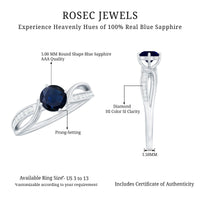 Real 0.95 Carat Round Blue Sapphire Infinity Engagement Ring with Diamond