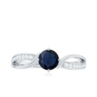 Real 0.95 Carat Round Blue Sapphire Infinity Engagement Ring with Diamond