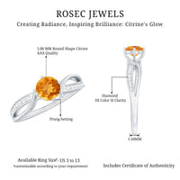Natural Citrine Engagement Ring with Diamond Crossover Shank