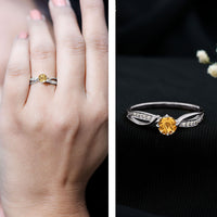 Natural Citrine Engagement Ring with Diamond Crossover Shank