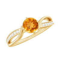 Natural Citrine Engagement Ring with Diamond Crossover Shank