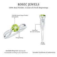 Real 0.5 Carat Peridot Infinity Promise Ring with Diamond