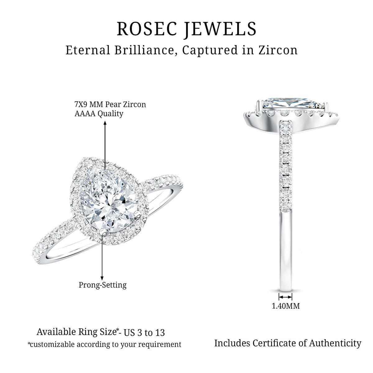 1.4 Carat Pear Shaped Simulated Diamond Halo Engagement Ring