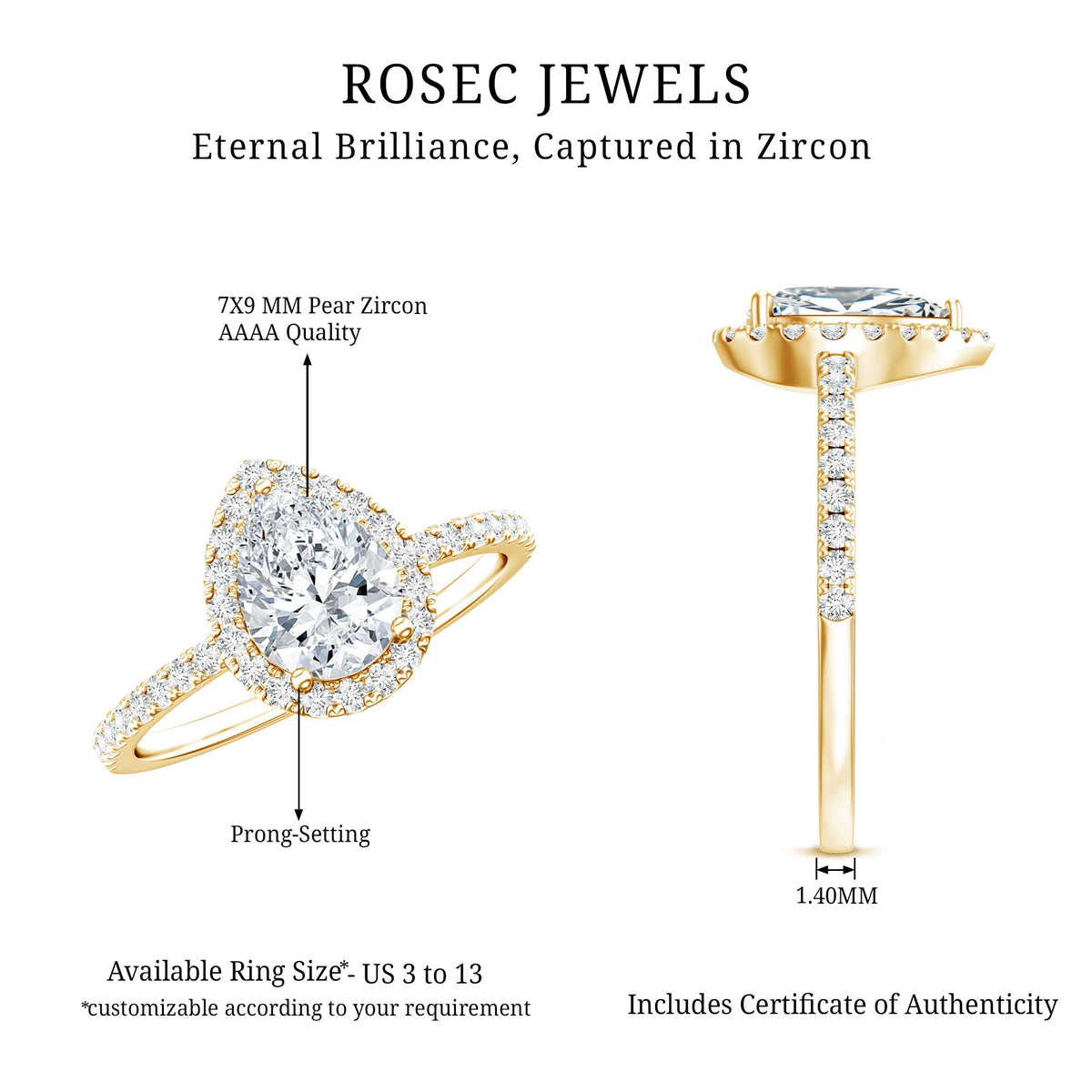 1.4 Carat Pear Shaped Simulated Diamond Halo Engagement Ring