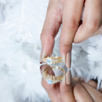 Vintage Inspired Moonstone Engagement Ring with Diamond