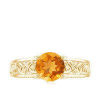 Vintage Style Citrine Diamond Engagement Ring with Celtic Knot