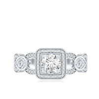 Vintage Inspired Moissanite Halo Engagement Ring with Certificate