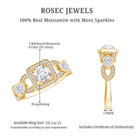 Vintage Inspired Moissanite Halo Engagement Ring with Certificate