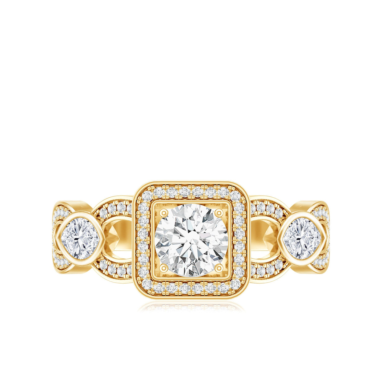 Vintage Inspired Moissanite Halo Engagement Ring with Certificate
