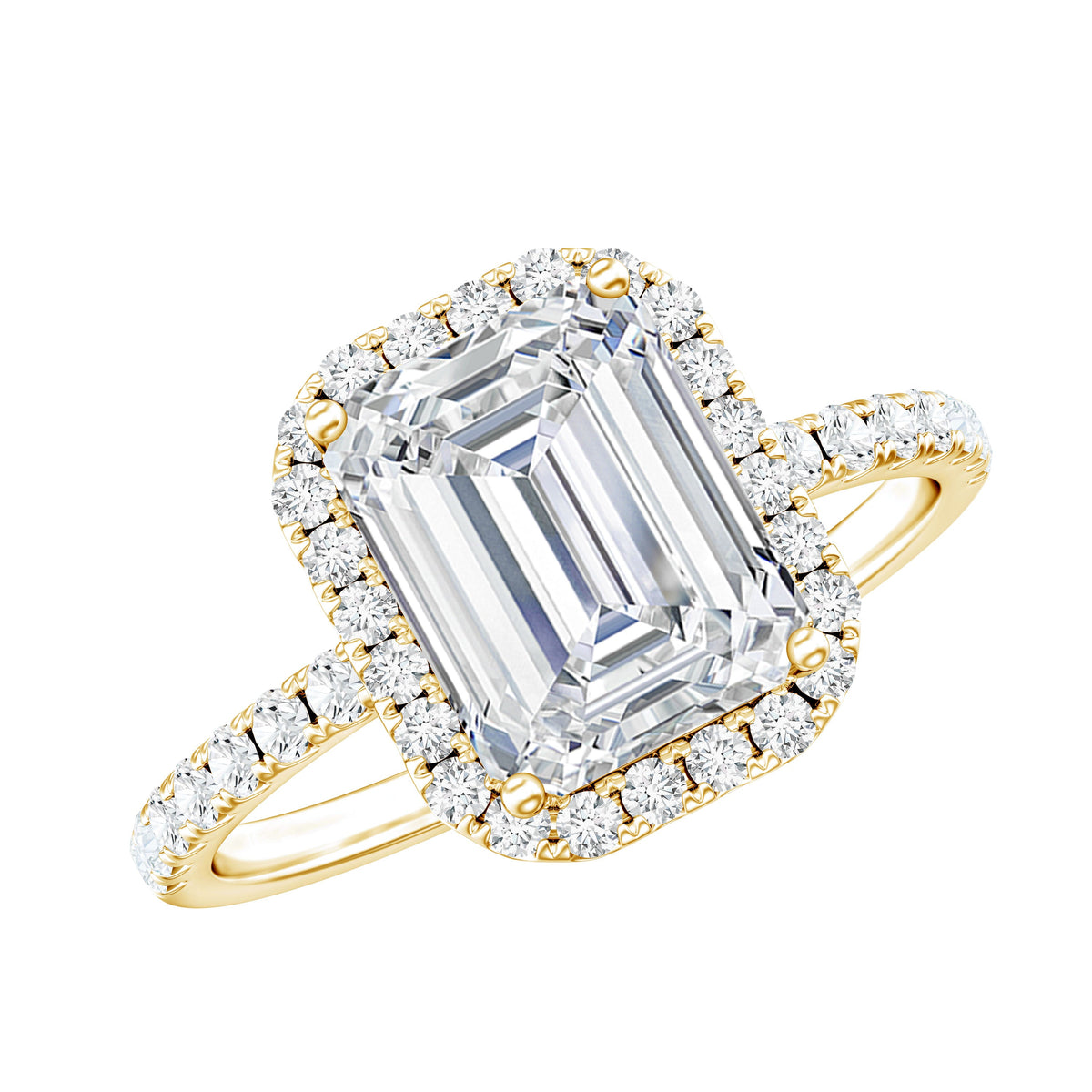2.8 Carat Emerald Cut Cubic Zirconia Halo Engagement Ring