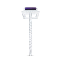 Natural 1.4 Carat Amethyst Emerald Cut Engagement Ring with Diamond Halo