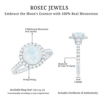 0.8 Carat Round Moonstone Halo Engagement Ring with Diamond