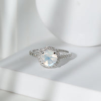 0.8 Carat Round Moonstone Halo Engagement Ring with Diamond