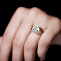 0.8 Carat Round Moonstone Halo Engagement Ring with Diamond
