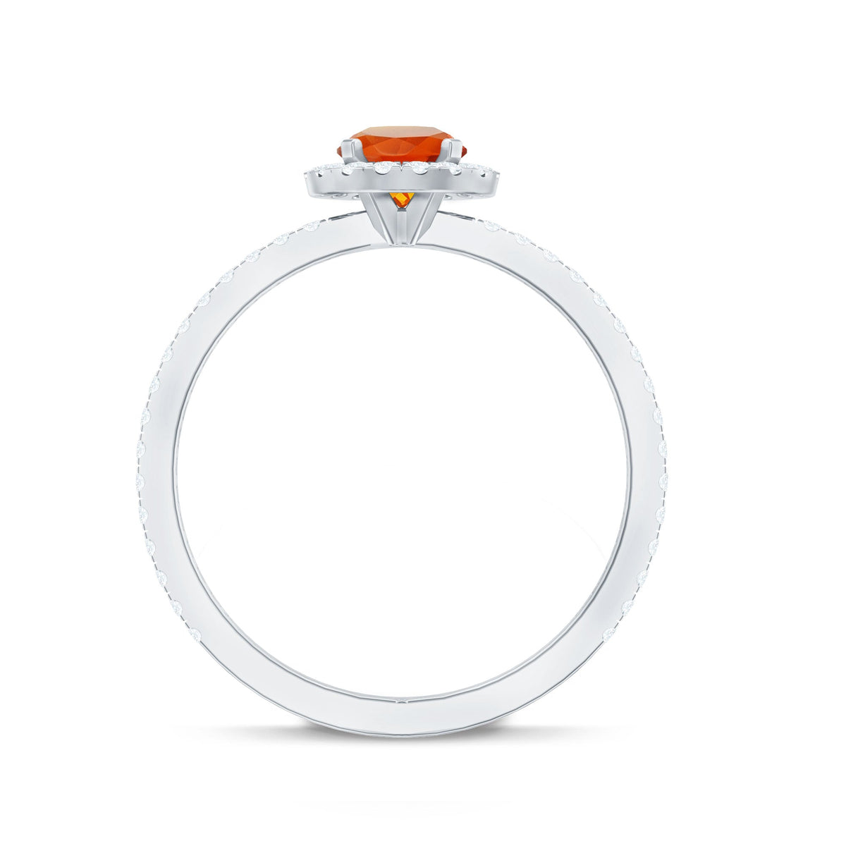 Round Shape Fire Opal Halo Engagement Ring with Diamond