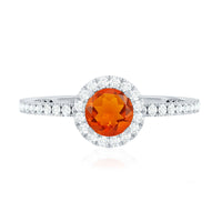 Round Shape Fire Opal Halo Engagement Ring with Diamond