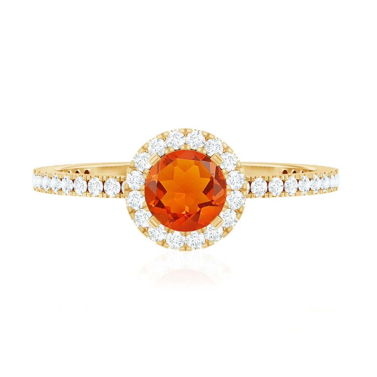 Round Shape Fire Opal Halo Engagement Ring with Diamond
