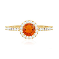 Round Shape Fire Opal Halo Engagement Ring with Diamond