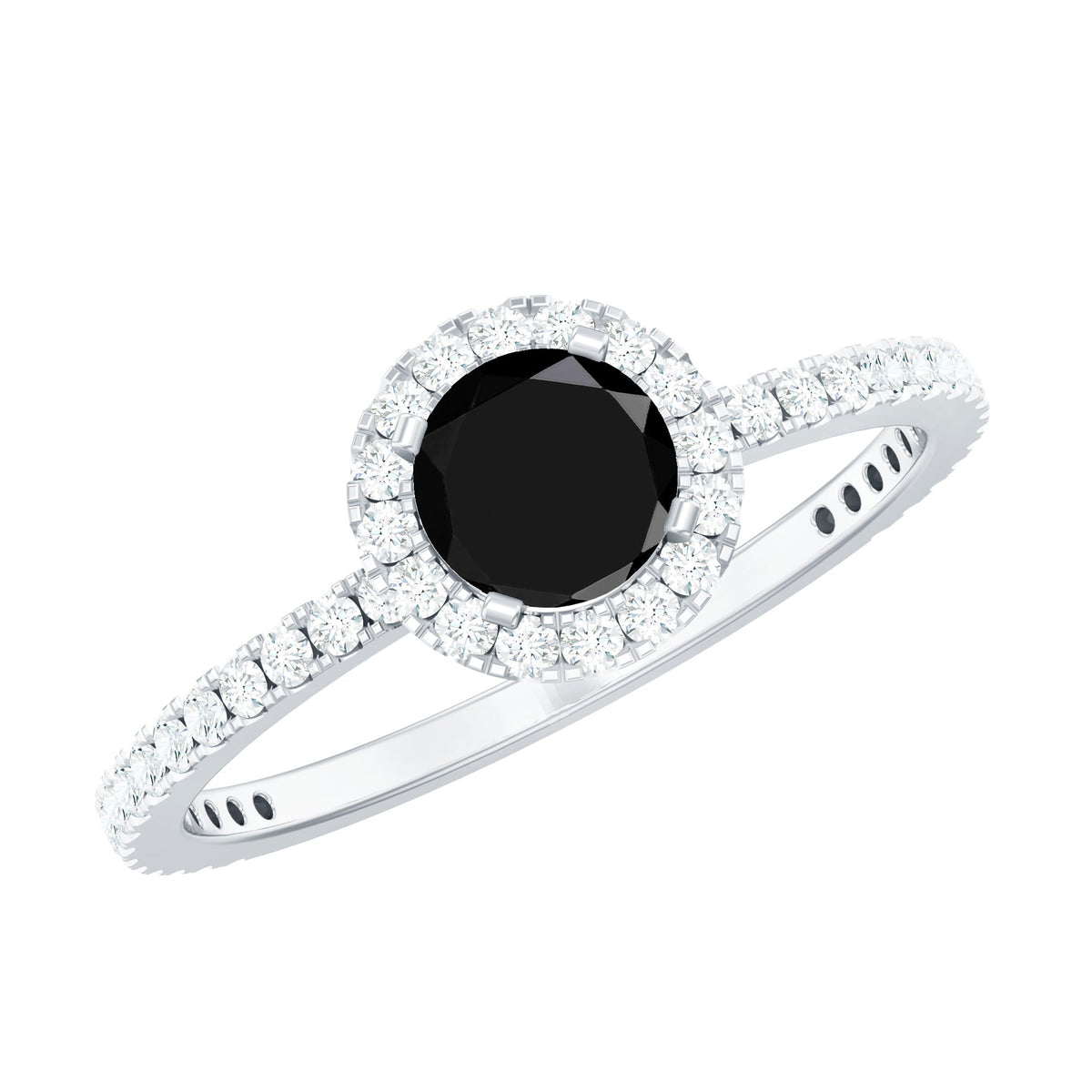 Black Spinel Minimal Engagement Ring with Diamond Halo