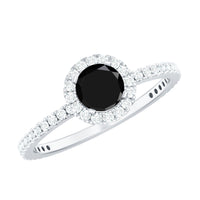 Black Spinel Minimal Engagement Ring with Diamond Halo