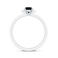 Black Spinel Minimal Engagement Ring with Diamond Halo