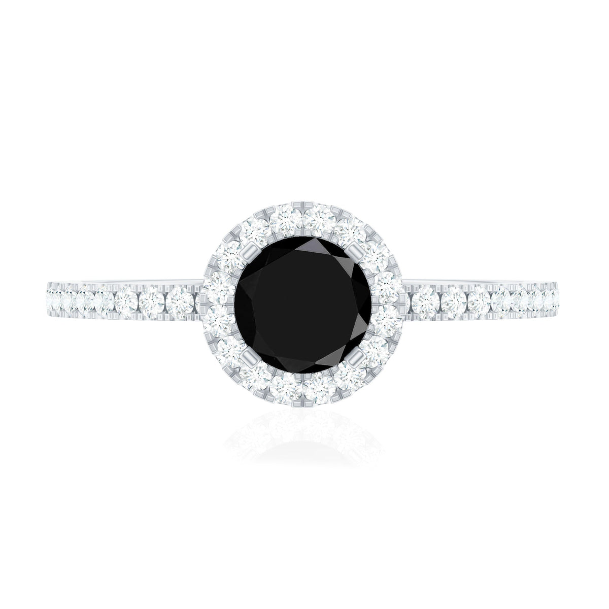 Black Spinel Minimal Engagement Ring with Diamond Halo