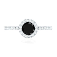 Black Spinel Minimal Engagement Ring with Diamond Halo