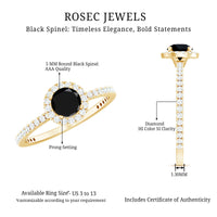 Black Spinel Minimal Engagement Ring with Diamond Halo