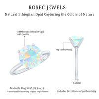 Classic 8mm Solitaire Ethiopian Opal October Birthstone Engagement Ring