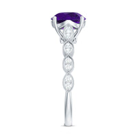 Amethyst and Diamond Solitaire Engagement Ring with Milgrain Details