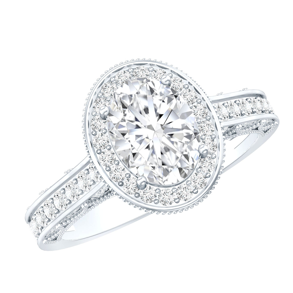 Vintage Style Oval Simulated Diamond Halo Engagement Ring
