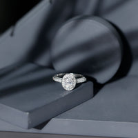 Vintage Style Oval Simulated Diamond Halo Engagement Ring