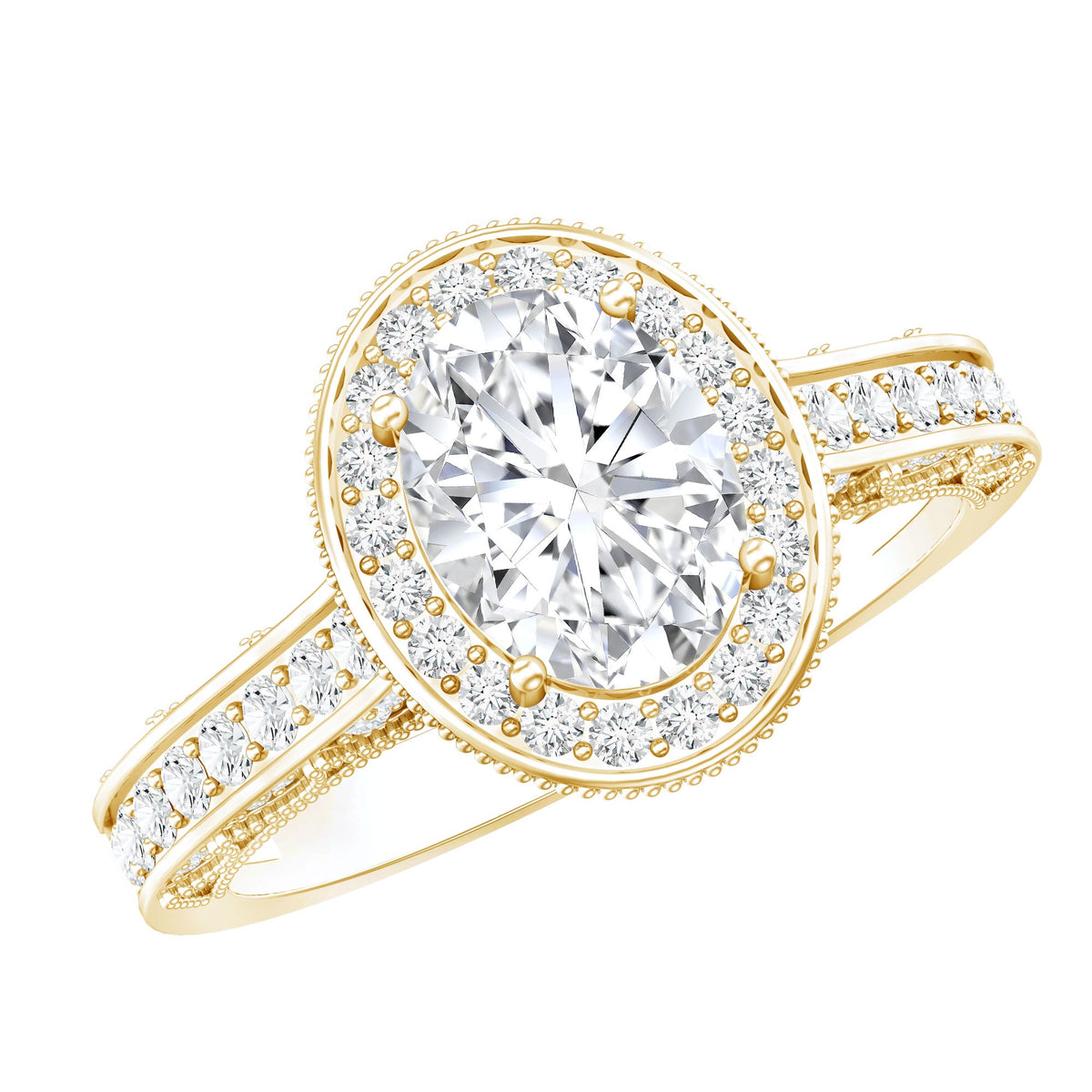 Vintage Style Oval Simulated Diamond Halo Engagement Ring