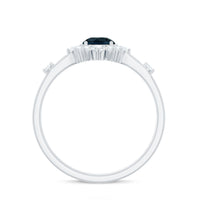 Round London Blue Topaz Promise Ring with Diamond Halo