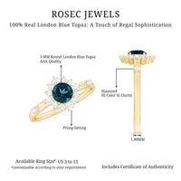 Round London Blue Topaz Promise Ring with Diamond Halo