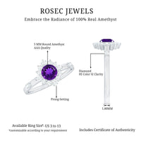 Round Amethyst and Diamond Classic Halo Ring