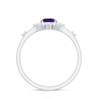 Round Amethyst and Diamond Classic Halo Ring