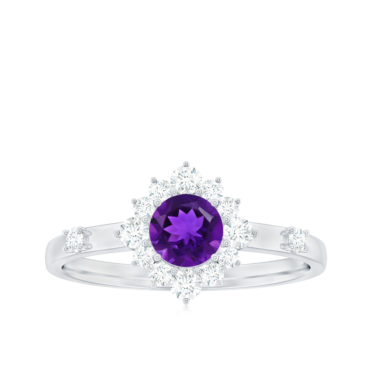 Round Amethyst and Diamond Classic Halo Ring