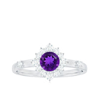 Round Amethyst and Diamond Classic Halo Ring