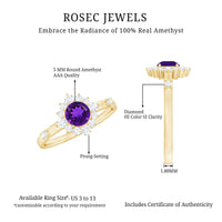 Round Amethyst and Diamond Classic Halo Ring
