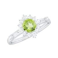 Real Half Carat Peridot Engagement Ring with Diamond Halo