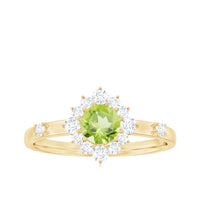 Real Half Carat Peridot Engagement Ring with Diamond Halo