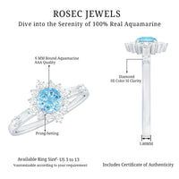 Genuine 0.8 Carat Aquamarine and Diamond Halo Engagement Ring