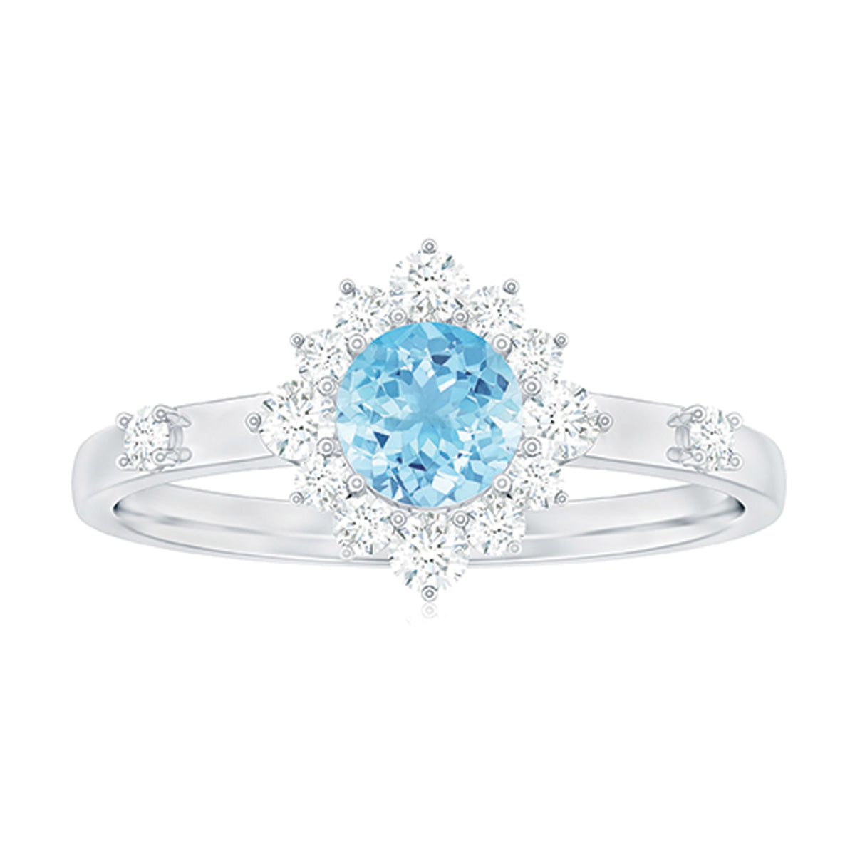 Genuine 0.8 Carat Aquamarine and Diamond Halo Engagement Ring