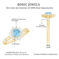 Genuine 0.8 Carat Aquamarine and Diamond Halo Engagement Ring