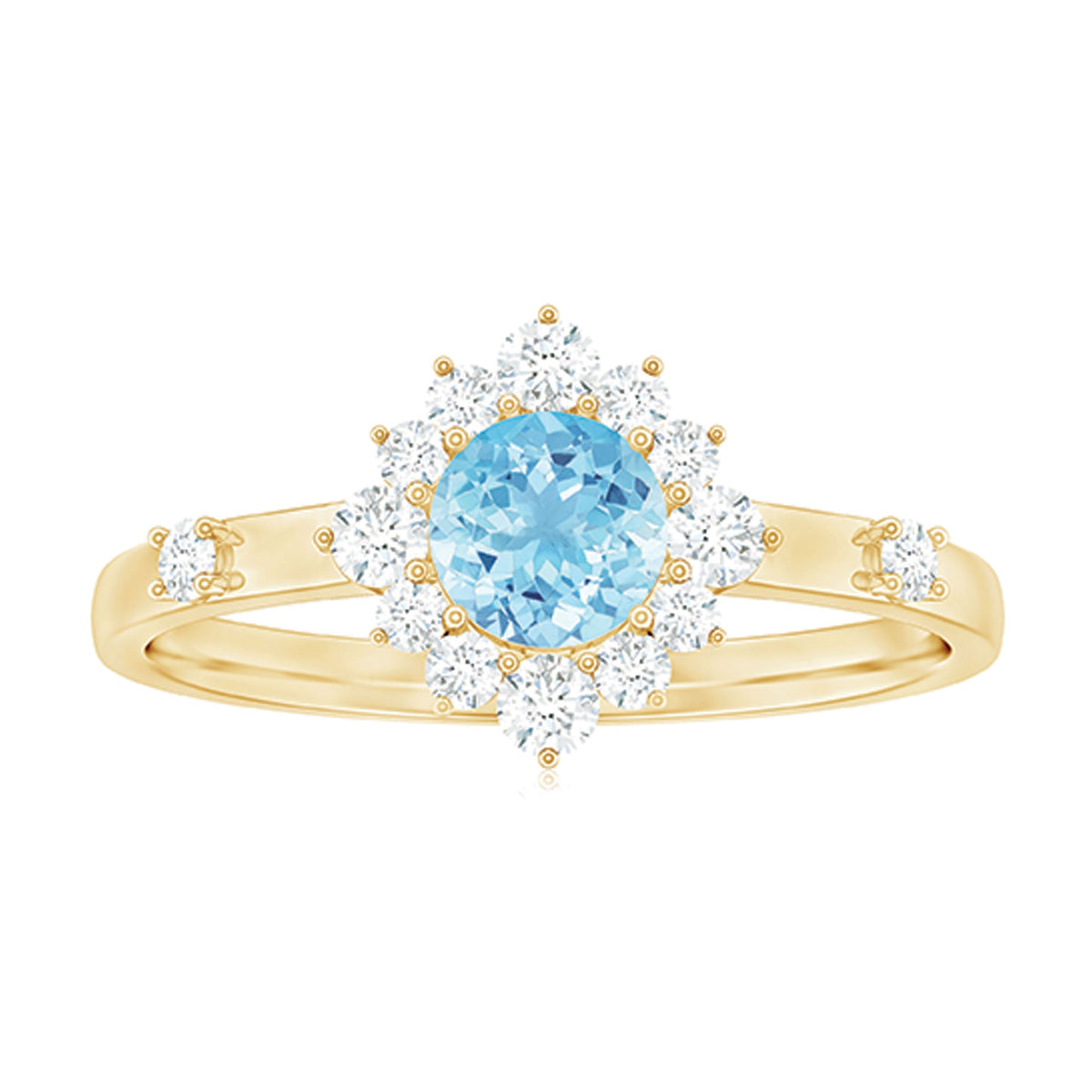 Genuine 0.8 Carat Aquamarine and Diamond Halo Engagement Ring
